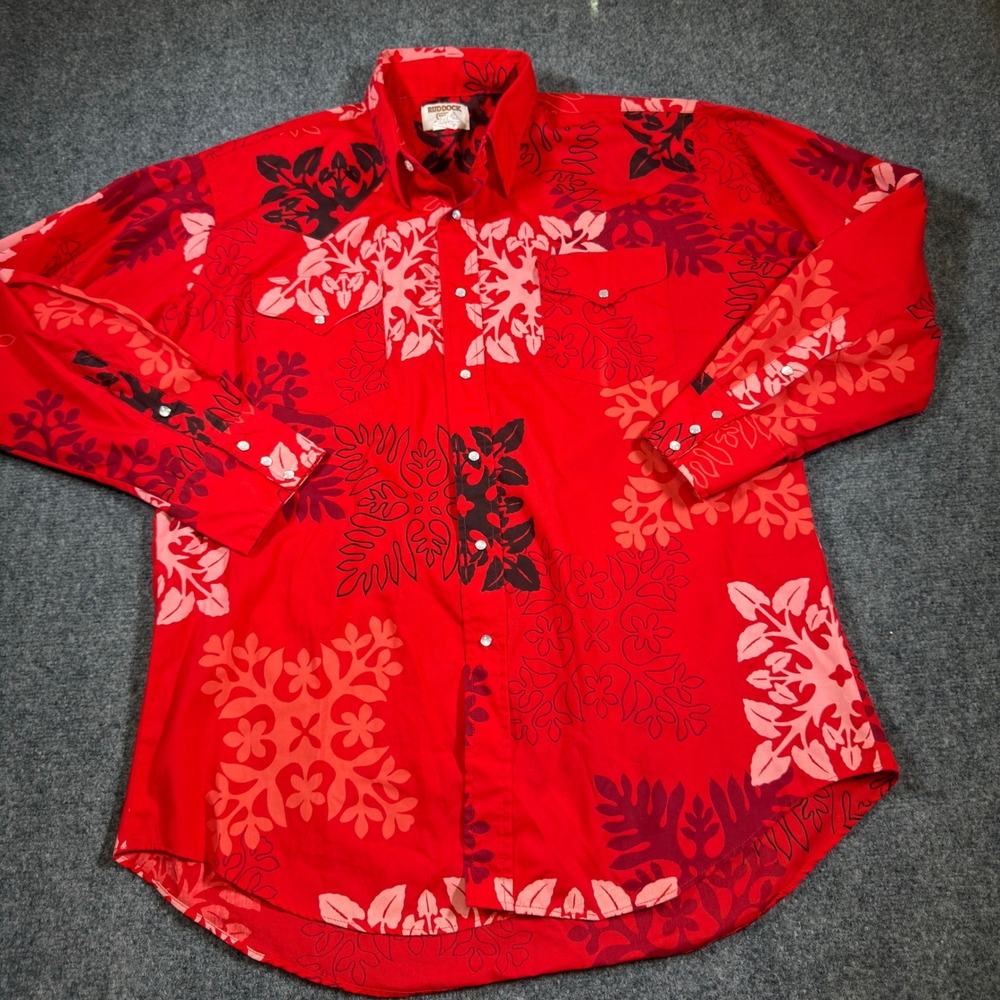 Vintage Ruddock Western Pearl Snap Shirt Mens XL Red Floral Made In USA